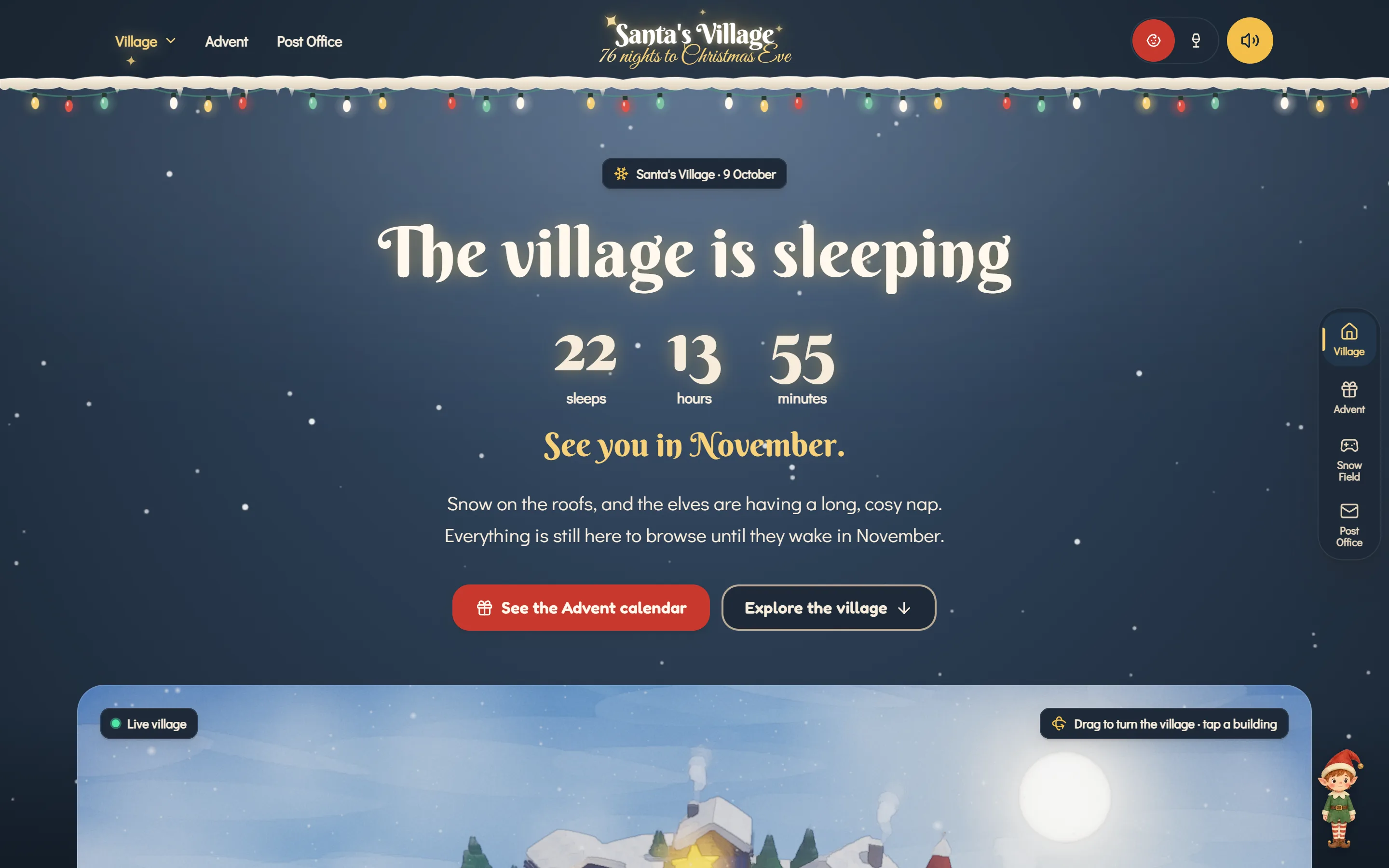 Santa's Village on a desktop browser